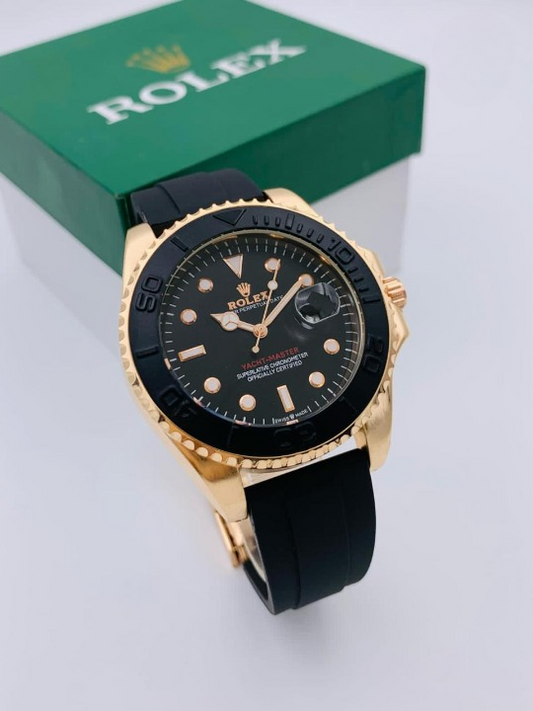 Golden Rolex Stylish Watch For Men Adjustable Rubber Strap